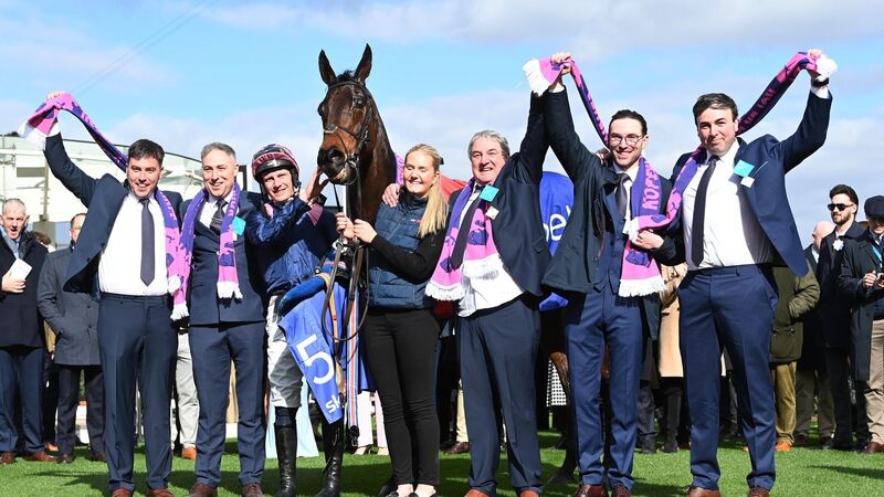 Fermoy and Cork celebrate owner Charlie McCarthy's win in the Michael O'Sullivan Supreme Novices' Hurdle