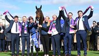 Fermoy and Cork celebrate owner Charlie McCarthy's win in the Michael O'Sullivan Supreme Novices' Hurdle