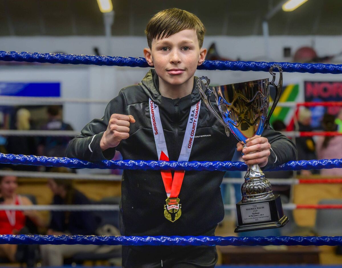 Jason McDonagh of Mitchelstown BC who put on some impressive performances to capture the Boy 1 38.5kg title and the Maurice Walsh Cup for Boxer Of The Tournament at Grades 1,2 &amp; 3. Picture: Doug Minihane