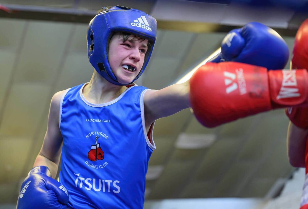 Luke Morgan of Northside BC in action during the boy 4 50kg final at the recent County Boxing Championships. Picture: Doug Minihane