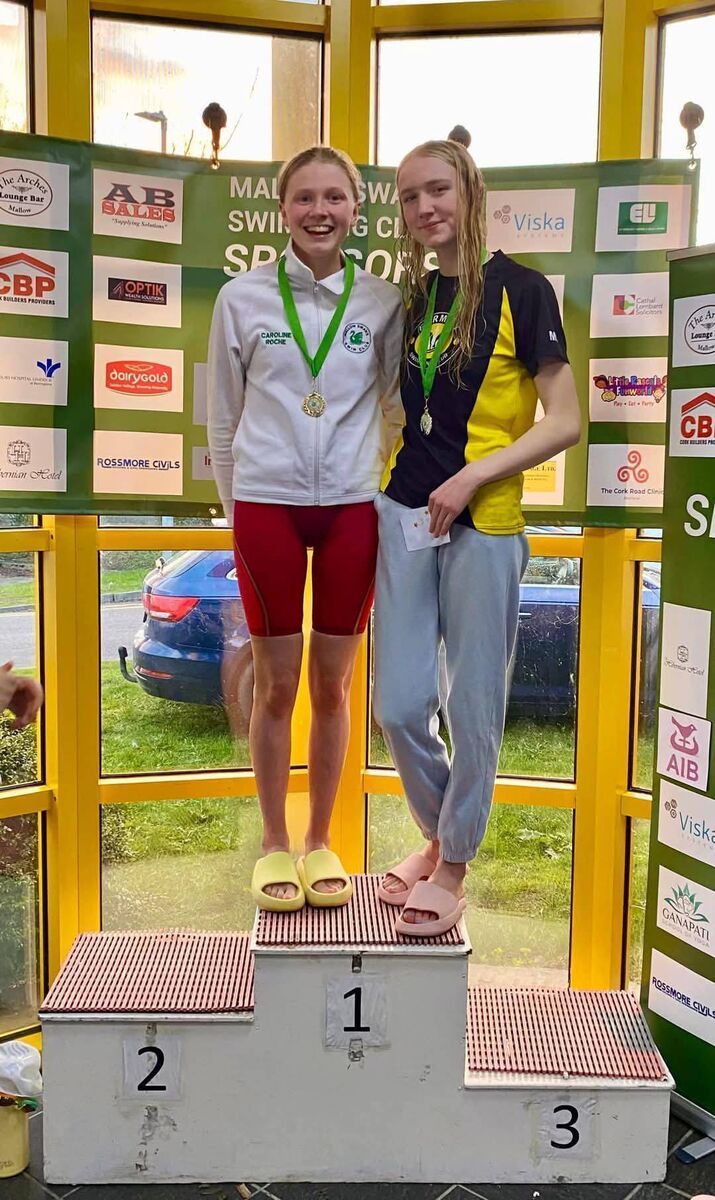 Golden Girls; Daisy O'Toole; Mallow and Margaret Verling; Fermoy who were joint winners in the 50m Backstroke Skins Final ;Photo: Gemma Hickey. No Repo Fee. MH 