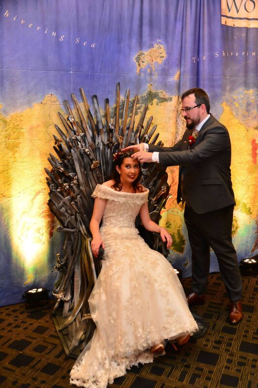 The couple said their throne, from Momentum Event Hire, helped them feel like King and Queen of the Seven Kingdoms. The couple said their throne, from Momentum Event Hire, helped them feel like King and Queen of the Seven Kingdoms.