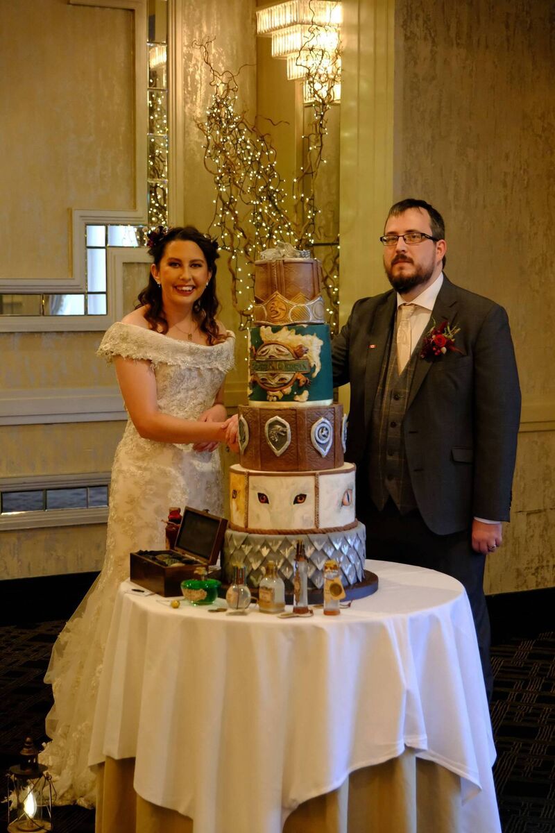 The couple’s themed cake was made by Tracy at Trace of Cakes. The couple’s themed cake was made by Tracy at Trace of Cakes.