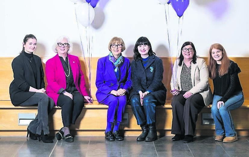 Ruth Fitzgibbon with her mum and MTU staff member Mary Maloney, MTU president Maggie Cusack and her daughter Hilary Cusack, and MTU vice president for academic affairs Christine Cross and her daughter Luiseach Cross
