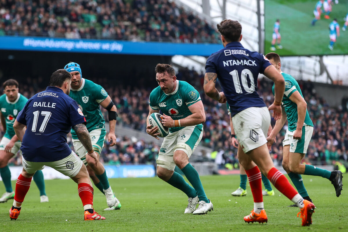 Ireland's Jack Conan comes up against France's Cyril Baille and Romain Ntamack. Picture: INPHO/Ben Brady Ireland's Jack Conan comes up against France's Cyril Baille and Romain Ntamack. Picture: INPHO/Ben Brady
