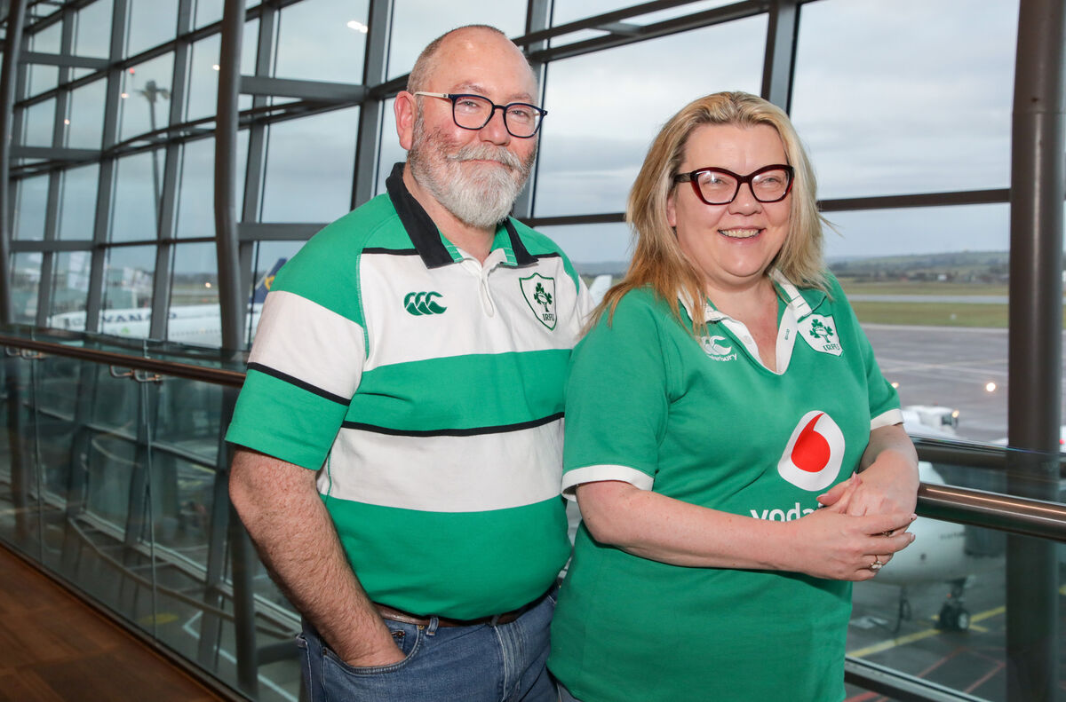 Daragh and Emma O'Brien from Blackrock. Between Thursday and Friday this week, a total of six services departed Cork Airport bringing almost one thousand Irish rugby fans to the Italian capital. - Picture: David Creedon Daragh and Emma O'Brien from Blackrock. Between Thursday and Friday this week, a total of six services departed Cork Airport bringing almost one thousand Irish rugby fans to the Italian capital. - Picture: David Creedon