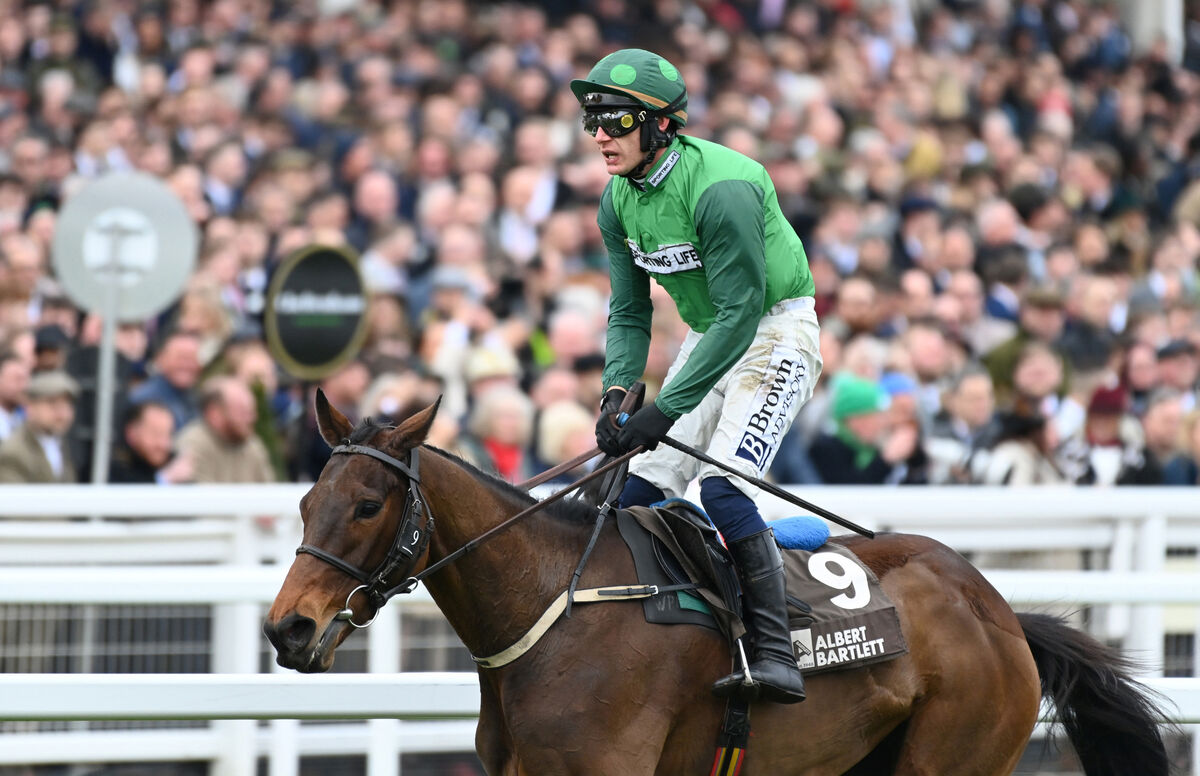 Jasmin De Vaux and Paul Townend win the Albert Bartlett Novices' Hurdle (Grade 1). Picture: Healy Racing Photo