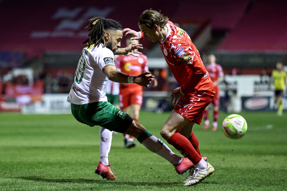 Cork City's Evan McLaughlin and Harry Wood of Shelbourne. Picture: INPHO/Andrew Conan