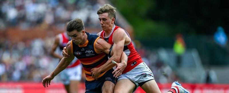 Ben Keays of Adelaide Crows competes with Liam O'Connell of St Kilda on Sunday. Picture: Mark Brake/Getty Images Ben Keays of Adelaide Crows competes with Liam O'Connell of St Kilda on Sunday. Picture: Mark Brake/Getty Images