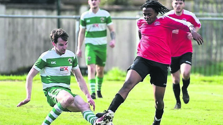 Bandon’s Inga Magade is tackled by Ballincollig’s John Corkery. Picture: Eddie O’Hare
Bandon’s Inga Magade is tackled by Ballincollig’s John Corkery. Picture: Eddie O’Hare