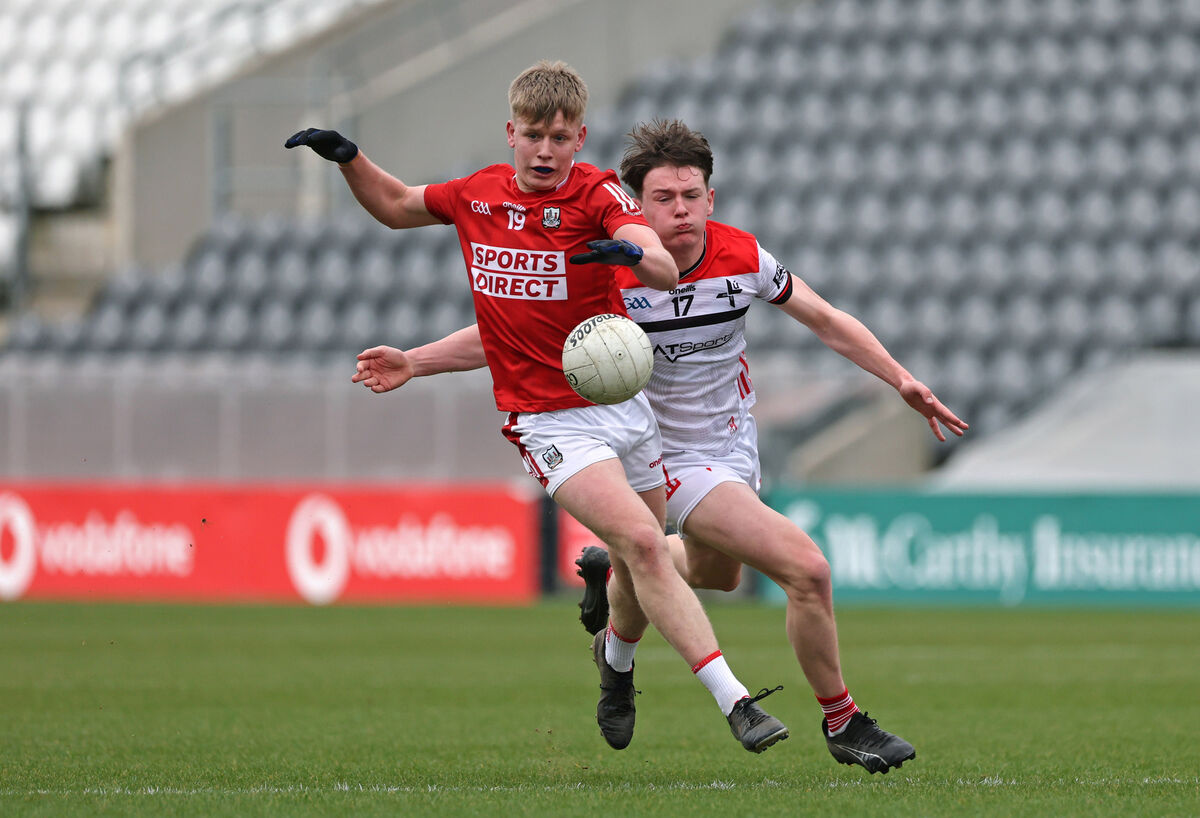  Dara Sheedy, Cork U20 in action against Louth during their U20 football challenge, at SuperValu Pairc Ui Chaoimh, Cork on Sunday. Picture: Jim Coughlan.