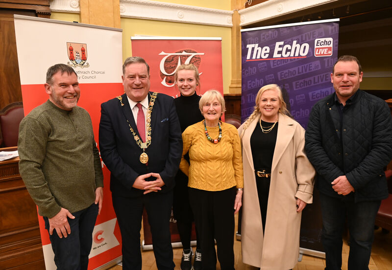 Lord Mayor Cllr Dan Boyle, with family of the late Pádraig Ó Cuanacháin: Colm Ó Cuanacháin, Niamh Ní Chuanacháin, Teresa Cotter, Jean and Ciarán Ó Cuanacháin at the relaunch of Gradaim Uí Chuanacháin award scheme for 2025. Pictures: Larry Cummins
Lord Mayor Cllr Dan Boyle, with family of the late Pádraig Ó Cuanacháin: Colm Ó Cuanacháin, Niamh Ní Chuanacháin, Teresa Cotter, Jean and Ciarán Ó Cuanacháin at the relaunch of Gradaim Uí Chuanacháin award scheme for 2025. Pictures: Larry Cummins