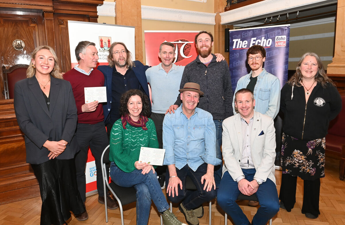 Hannah NicCarthaigh, Gael Taca, (left) with Irish speakers who regularly meet at Myo Cafe, Pope’s Quay, gathered for the relaunch of Gradaim Uí Chuanacháin for 2025. Hannah NicCarthaigh, Gael Taca, (left) with Irish speakers who regularly meet at Myo Cafe, Pope’s Quay, gathered for the relaunch of Gradaim Uí Chuanacháin for 2025.
