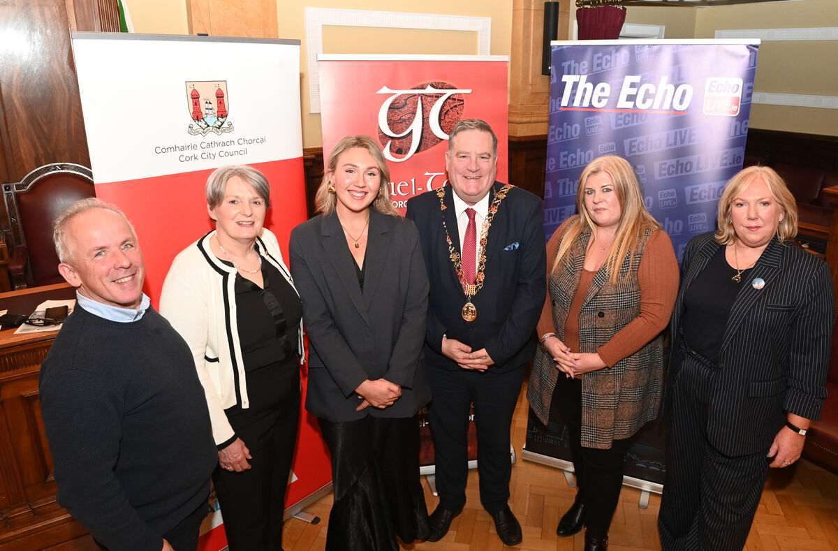 Chris Dorgan, Cork City Council; Helen Murphy, Local Enterprises Office; Hannah NicCarthaigh, Gael -Taca; Lord Mayor Cllr Dan Boyle; Naoimh Frawley, Cork Chamber, and Julie Evans, Cork Business Association at the relaunch. Pictures: Larry Cummins
Chris Dorgan, Cork City Council; Helen Murphy, Local Enterprises Office; Hannah NicCarthaigh, Gael -Taca; Lord Mayor Cllr Dan Boyle; Naoimh Frawley, Cork Chamber, and Julie Evans, Cork Business Association at the relaunch. Pictures: Larry Cummins