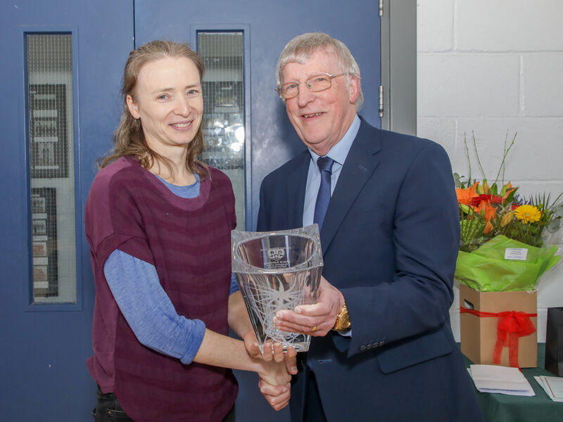 Chairperson of the Board of Management John Deane presenting the Hall of Fame Award to former pupil Clare Lawson. Picture: David Creedon