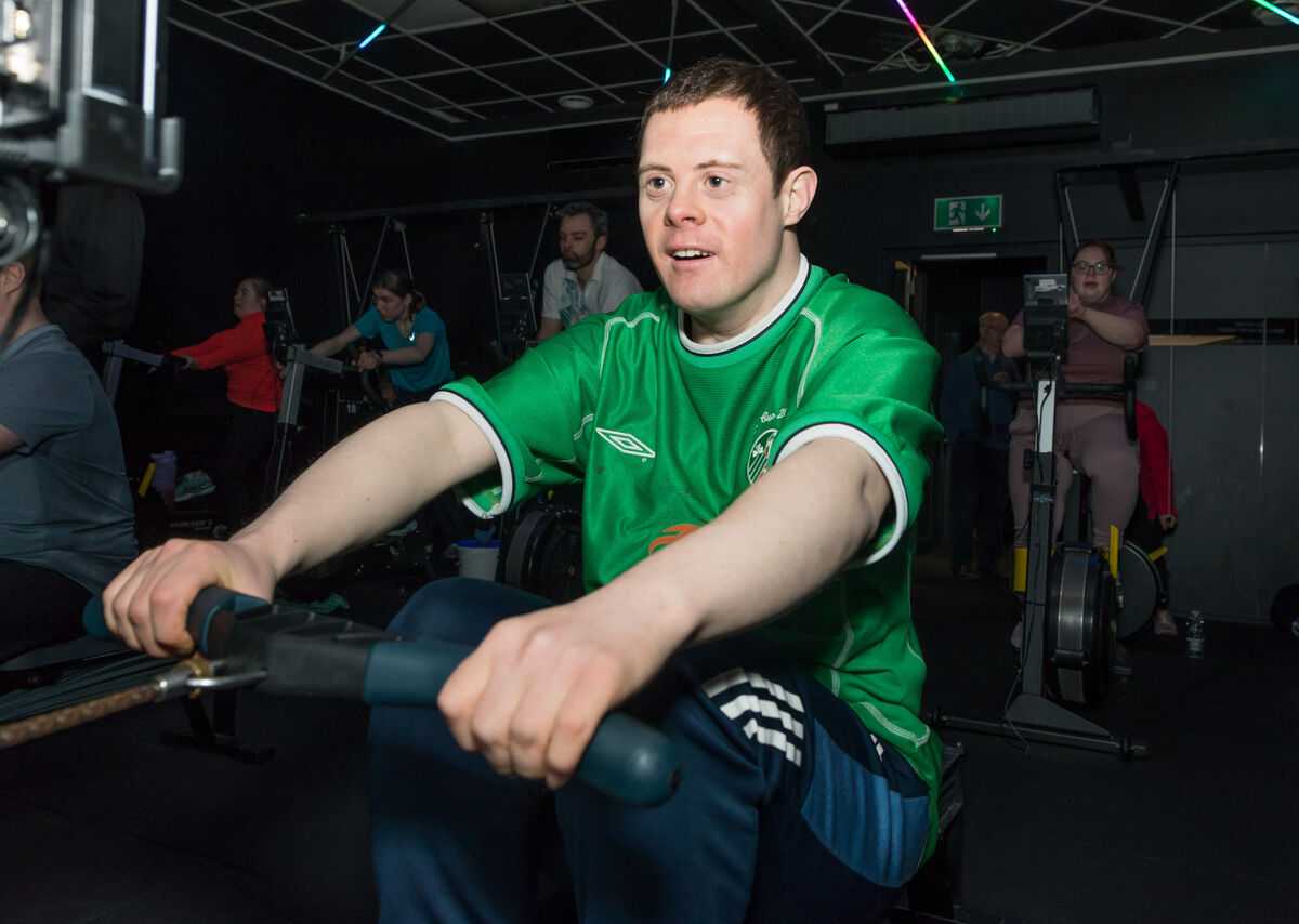 Special Olympian Colm O'Mahony going through his paces on a rower at a training session. Picture: David Creedon Special Olympian Colm O'Mahony going through his paces on a rower at a training session. Picture: David Creedon