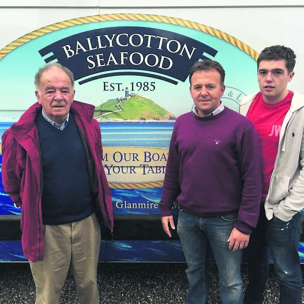 Three generations of Ballycotton Seafood - Dick Walsh, Adrian Walsh, and Kieran Walsh. Three generations of Ballycotton Seafood - Dick Walsh, Adrian Walsh, and Kieran Walsh.