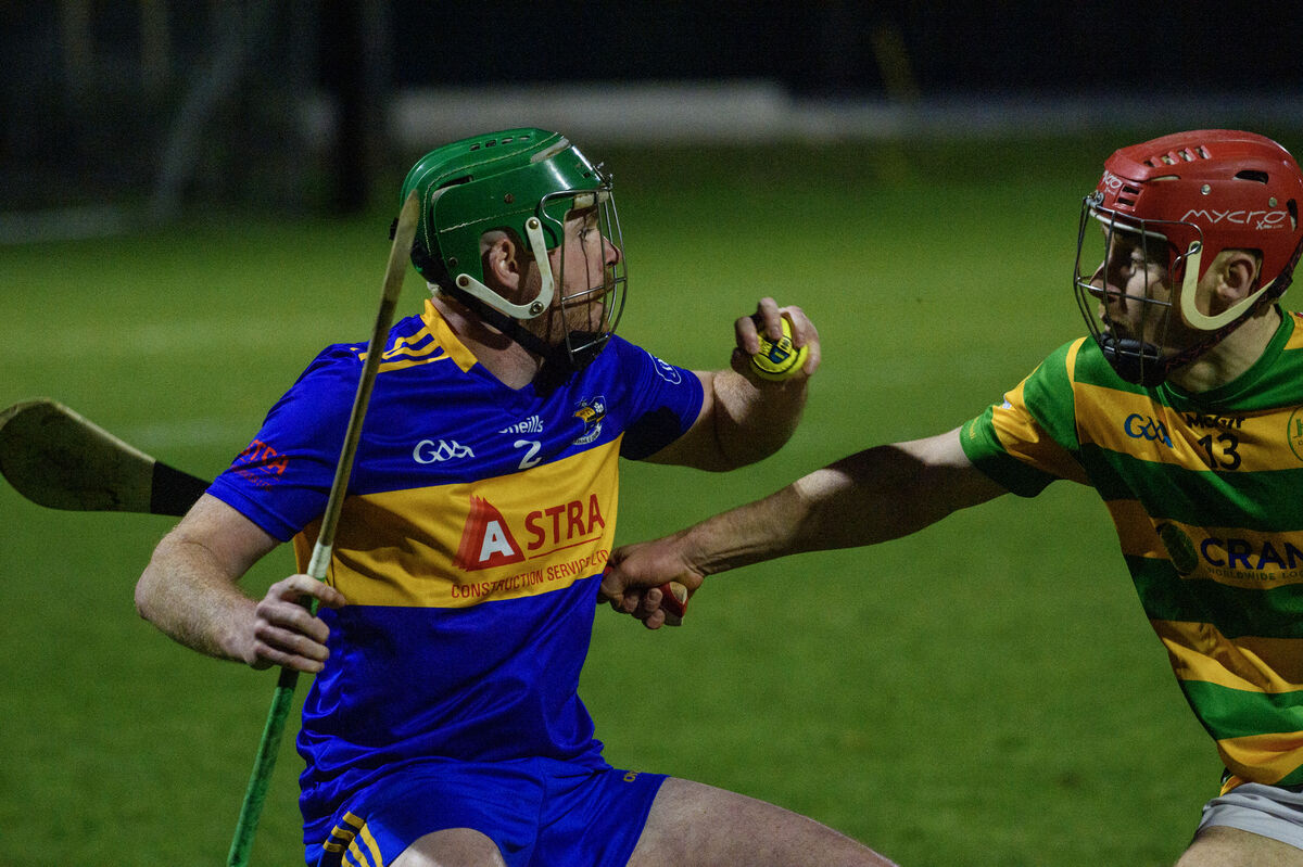  Ryan Sweeney, Blackrock, blocking the path of Dave Stack, Carrigaline. Picture: Dan Linehan