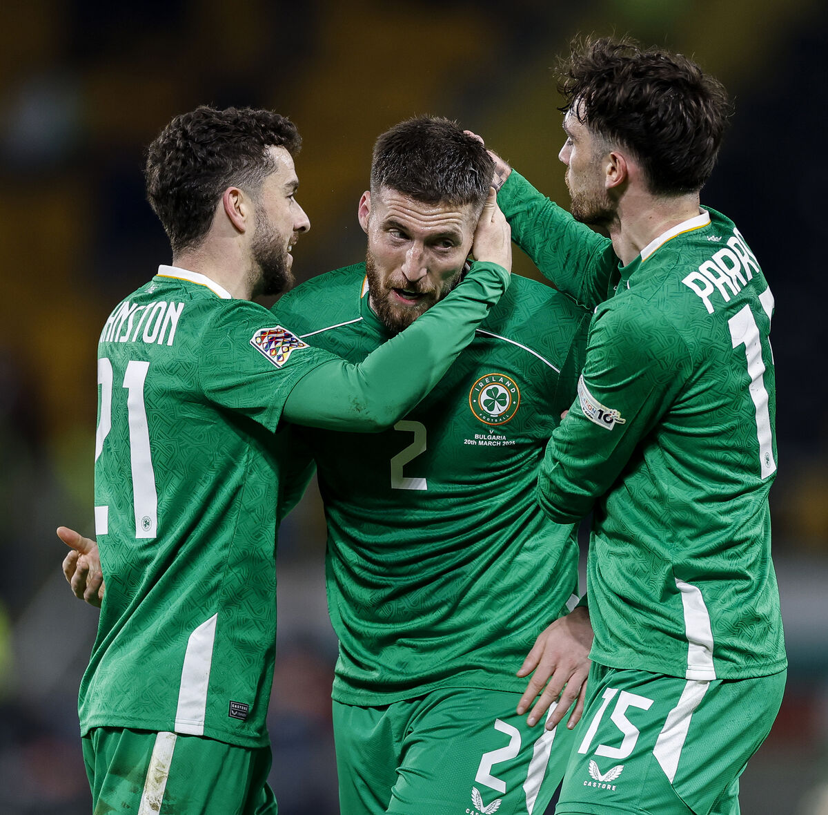 Ireland's Matt Doherty celebrates scoring his sides second goal with Mikey Johnston and Troy Parrott. Picture: INPHO/Kostadin Andonov Ireland's Matt Doherty celebrates scoring his sides second goal with Mikey Johnston and Troy Parrott. Picture: INPHO/Kostadin Andonov