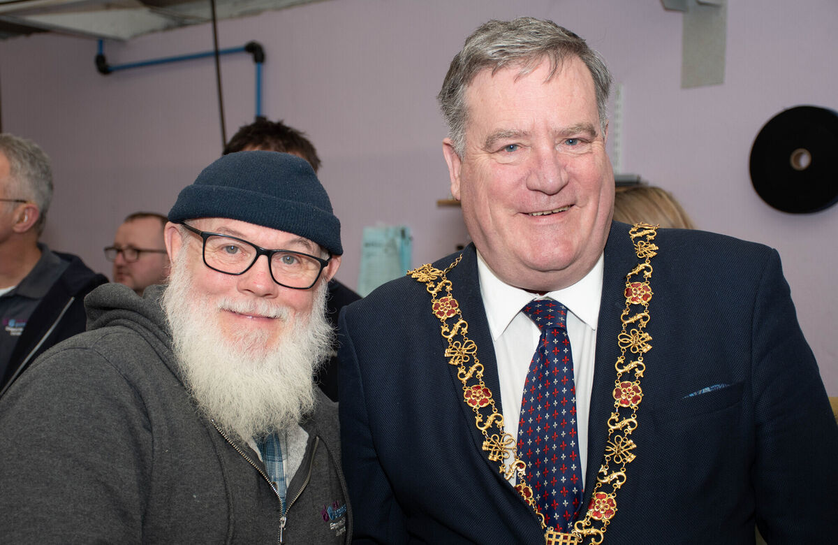 Anthony White pictured with Lord Mayor Cllr Dan Boyle during his visit to the Cork Deaf Enterprise in Ballinlough. Picture: Howard Crowdy