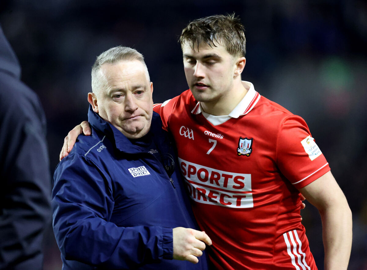 Cork manager Pat Ryan and Micheál Mullins. Picture: INPHO/Bryan Keane