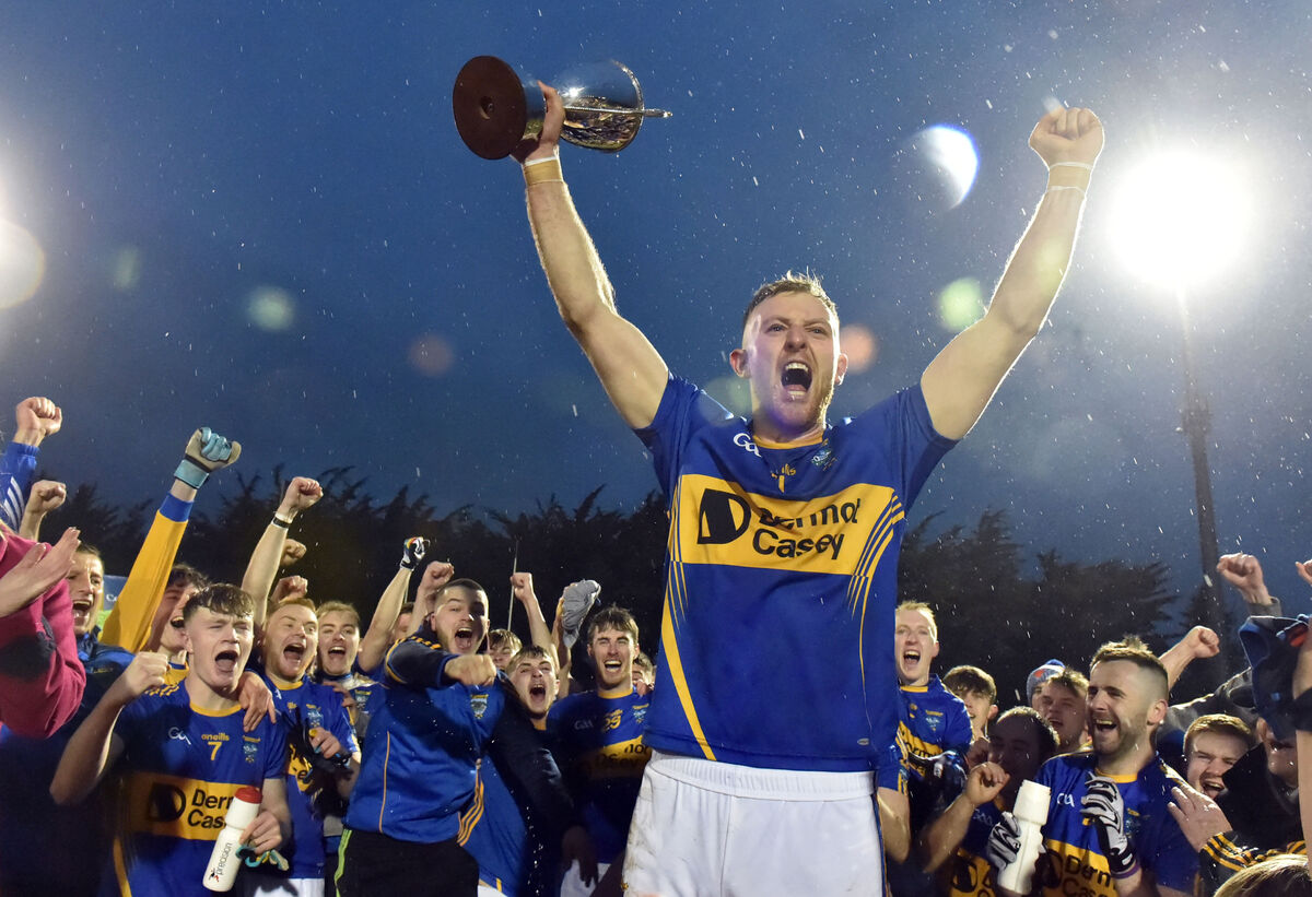 Kilshannig captain Killian O'Hanlon raises the trophy after defeating St James' in the County JAFC final in 2019. Picture: Eddie O'Hare