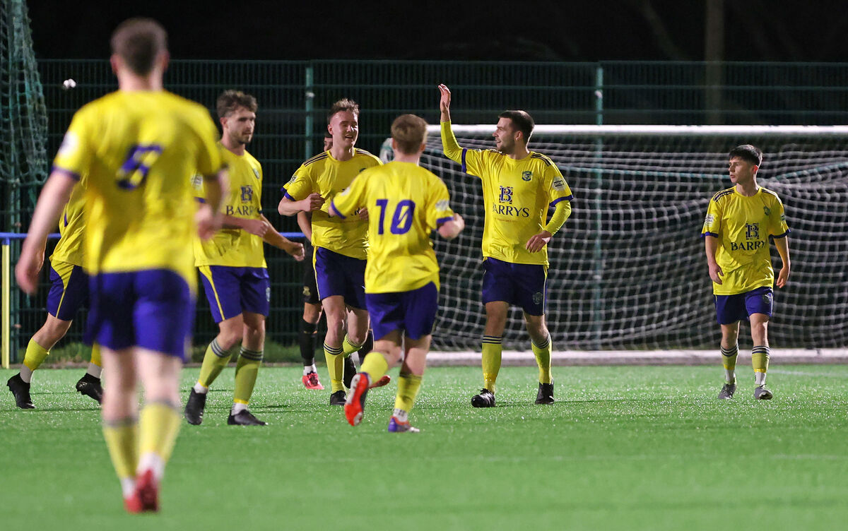 Brian Holland, Douglas Hall, celebrates his 12th minute goal against Cobh Ramblers. Brian Holland, Douglas Hall, celebrates his 12th minute goal against Cobh Ramblers.