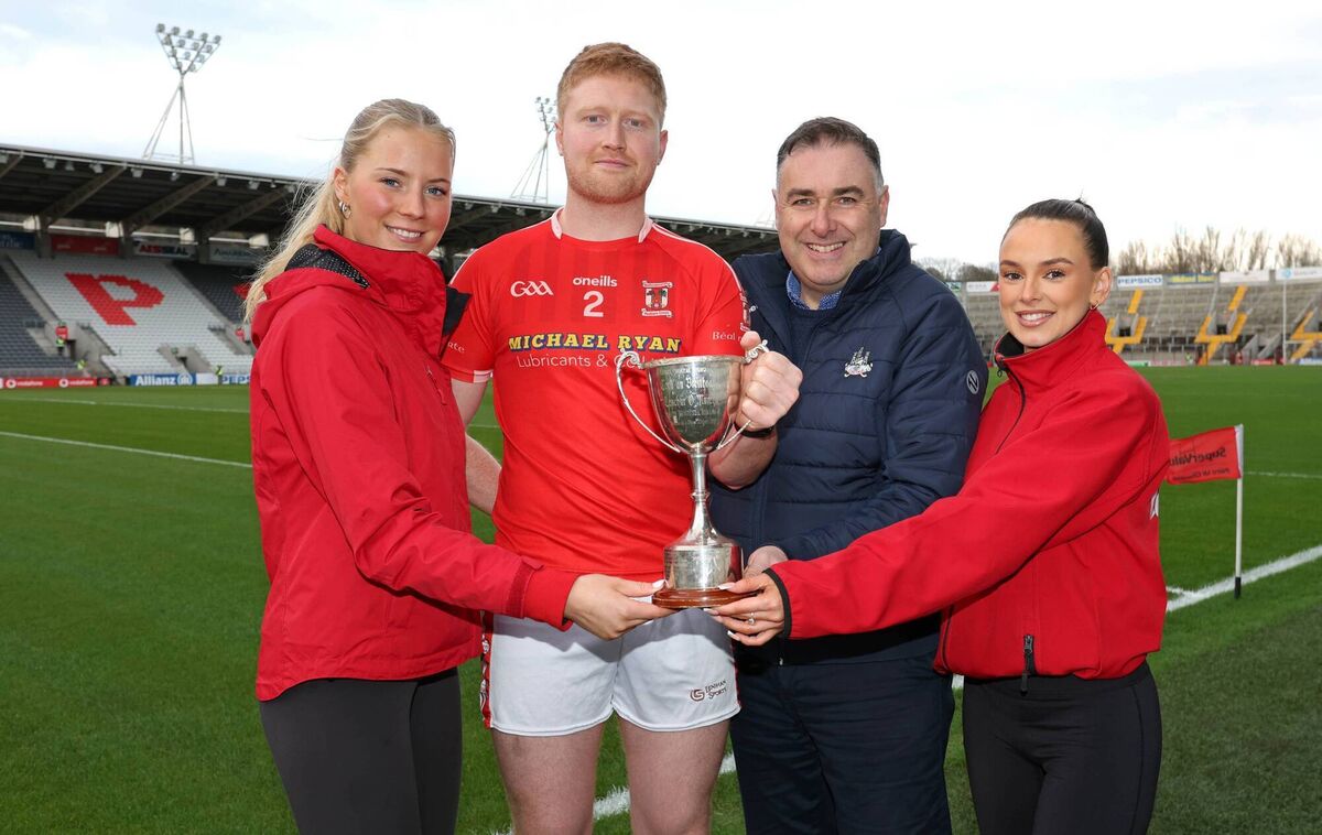 Pictured at the launch of the 2025 Red FM Hurling Leagues are Sheena Buckley, Red FM Red Patroller, Ciaran Nyhan, Ballinscarthy 2024 Division 7 winners, Ger O'Sullivan, PRO Cork GAA and Aimee Wills, Red FM Red Patroller. Picture: Jim Coughlan. 