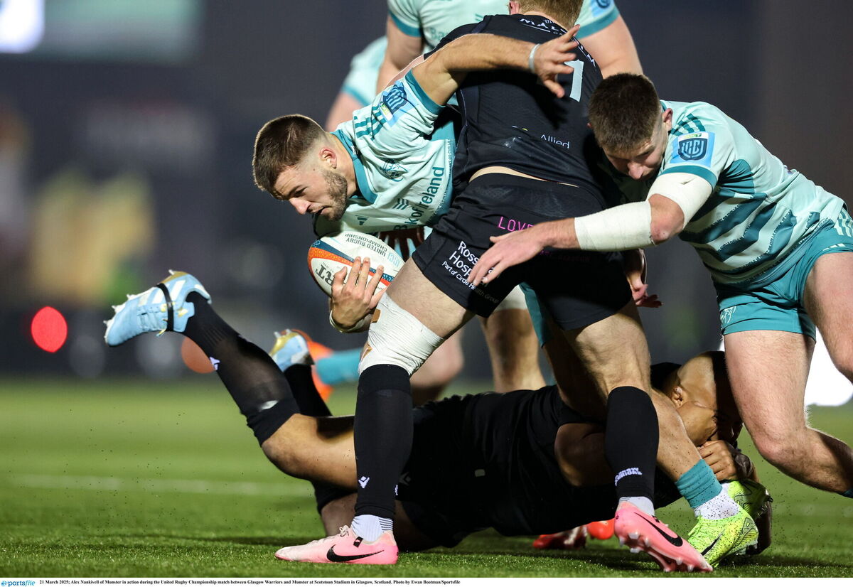 Alex Nankivell of Munster in action during the United Rugby Championship loss to Glasgow Warriors at Scotstoun Stadium. Picture: Ewan Bootman/Sportsfile Alex Nankivell of Munster in action during the United Rugby Championship loss to Glasgow Warriors at Scotstoun Stadium. Picture: Ewan Bootman/Sportsfile