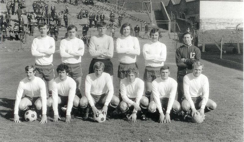 Cork Hibs League Champions 1971. Back: Noel O'Mahony, Tony Marsden, Joe O'Grady, Martin Sheehan, John Lawson, Donie Wallace. Front: Miah Dennehy, John Herrick, Dave Bacuzzi, Dave Wigginton, Jerry Finnegan, Sonny Sweeney. PC 