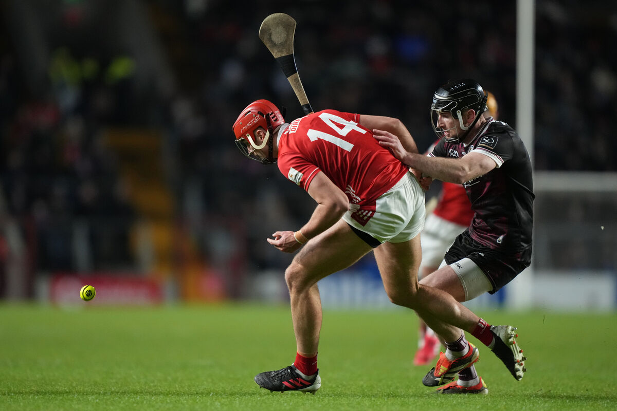 Brian Hayes of Cork taking on Fintan Burke of Galway before he went off with a knee injury. Picture: INPHO/James Lawlor Brian Hayes of Cork taking on Fintan Burke of Galway before he went off with a knee injury. Picture: INPHO/James Lawlor