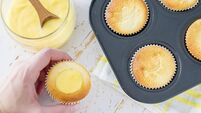 Lemon cupcakes preparation - cupcakes in forms, curd