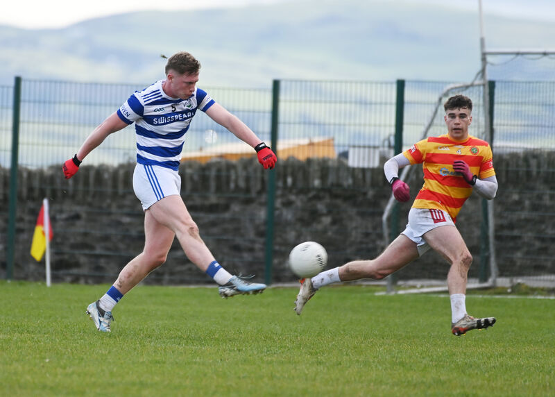 Castlehaven's Jack O'Neill blasts home a goal against Newcestown during the McCarthy Insurance Group SFL Division 1 game at Newcestown. Picture: Eddie O'Hare Castlehaven's Jack O'Neill blasts home a goal against Newcestown during the McCarthy Insurance Group SFL Division 1 game at Newcestown. Picture: Eddie O'Hare