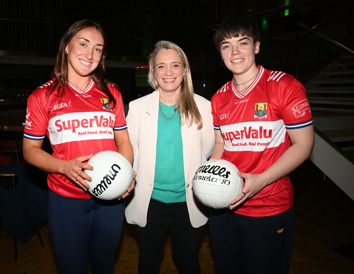 Mairead Cremin, community &amp; sponsorship manager SuperValu; with Cork players Sarah Leahy and Sarah Murphy at the Rochestown Park Hotel. Picture: Eddie O'Hare