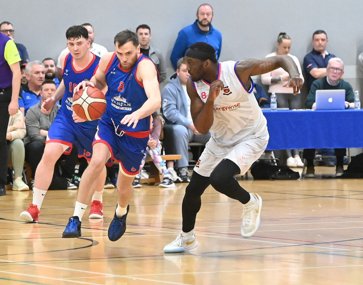 UCC Demons' Kyle Hosford takes on Energywise Ireland Neptune's Tamyrik Fields during the Men's Super League quarter final replay at the Mardyke Arena. Picture: Eddie O'Hare