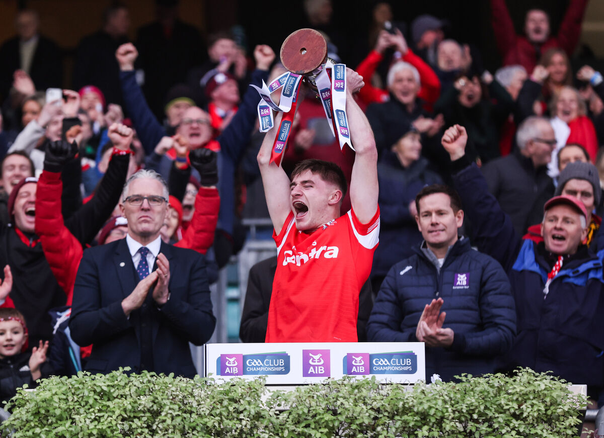 Seán Desmond lifts the cup following Watergrasshill's win over Tynagh-Abbey/Duniry in the AIB All-Ireland Club IHC final in January. Picture: Tom Maher