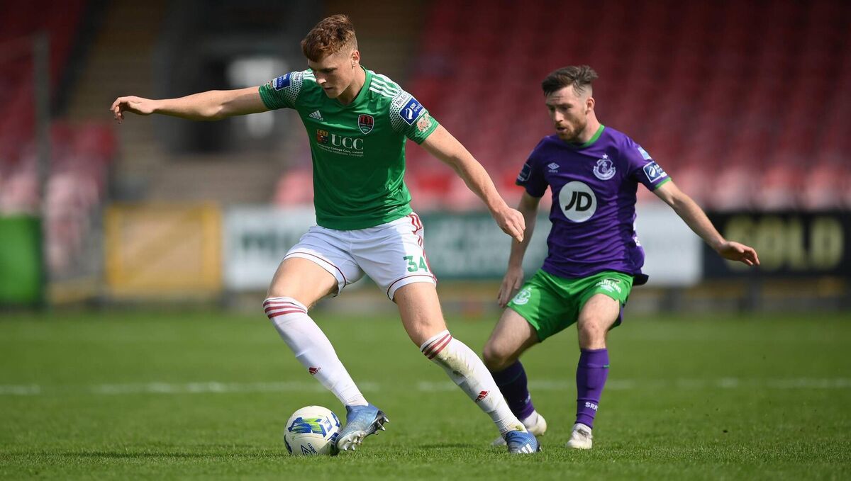 Jake O'Brien of Cork City in action against Jack Byrne of Shamrock Rovers. Picture: Stephen McCarthy/Sportsfile