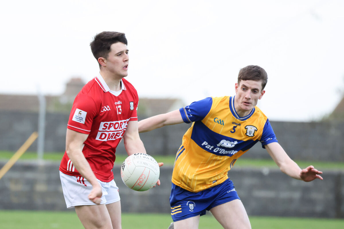 Cork's Bryan Hayes moves away from Clare's Daire Hill. Picture: Eamon Ward Cork's Bryan Hayes moves away from Clare's Daire Hill. Picture: Eamon Ward