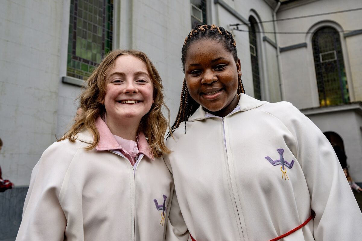 Friends Abbie O’Driscoll and Natasha Mawiwi pictured outside St. Mary’s church in Passage West after making their confirmation.