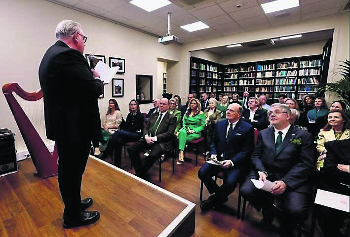 Cónal Creedon addresses an audience in the Princess Grace Irish Library in Monaco