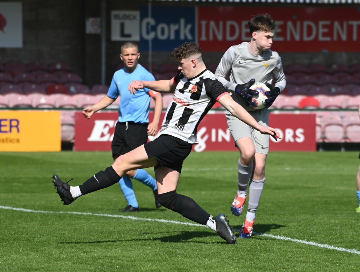 Belvedere goalkeeper Sean Burke saves from Midleton's Luke McDonnell. Picture: Eddie O'Hare