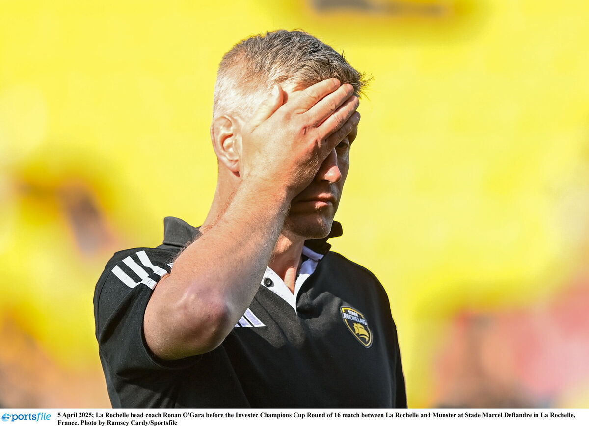 A frustrating loss for La Rochelle head coach Ronan O'Gara. Picture: Ramsey Cardy/Sportsfile A frustrating loss for La Rochelle head coach Ronan O'Gara. Picture: Ramsey Cardy/Sportsfile