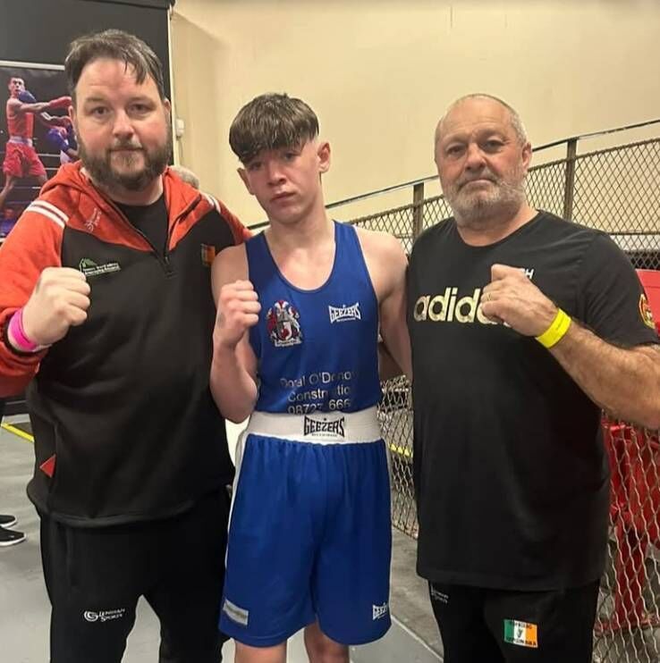 Cork Boxing: De Courcey coach David Burke, boxer Keelan Holden and head coach Will Rossall. Cork Boxing: De Courcey coach David Burke, boxer Keelan Holden and head coach Will Rossall.