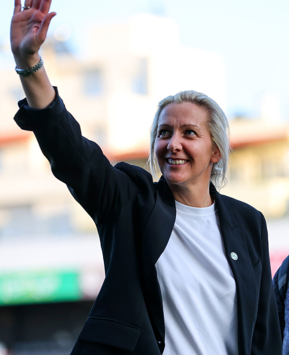 Greece vs Republic of Ireland WNT: Ireland head coach Carla Ward celebrates winning Greece vs Republic of Ireland WNT: Ireland head coach Carla Ward celebrates winning