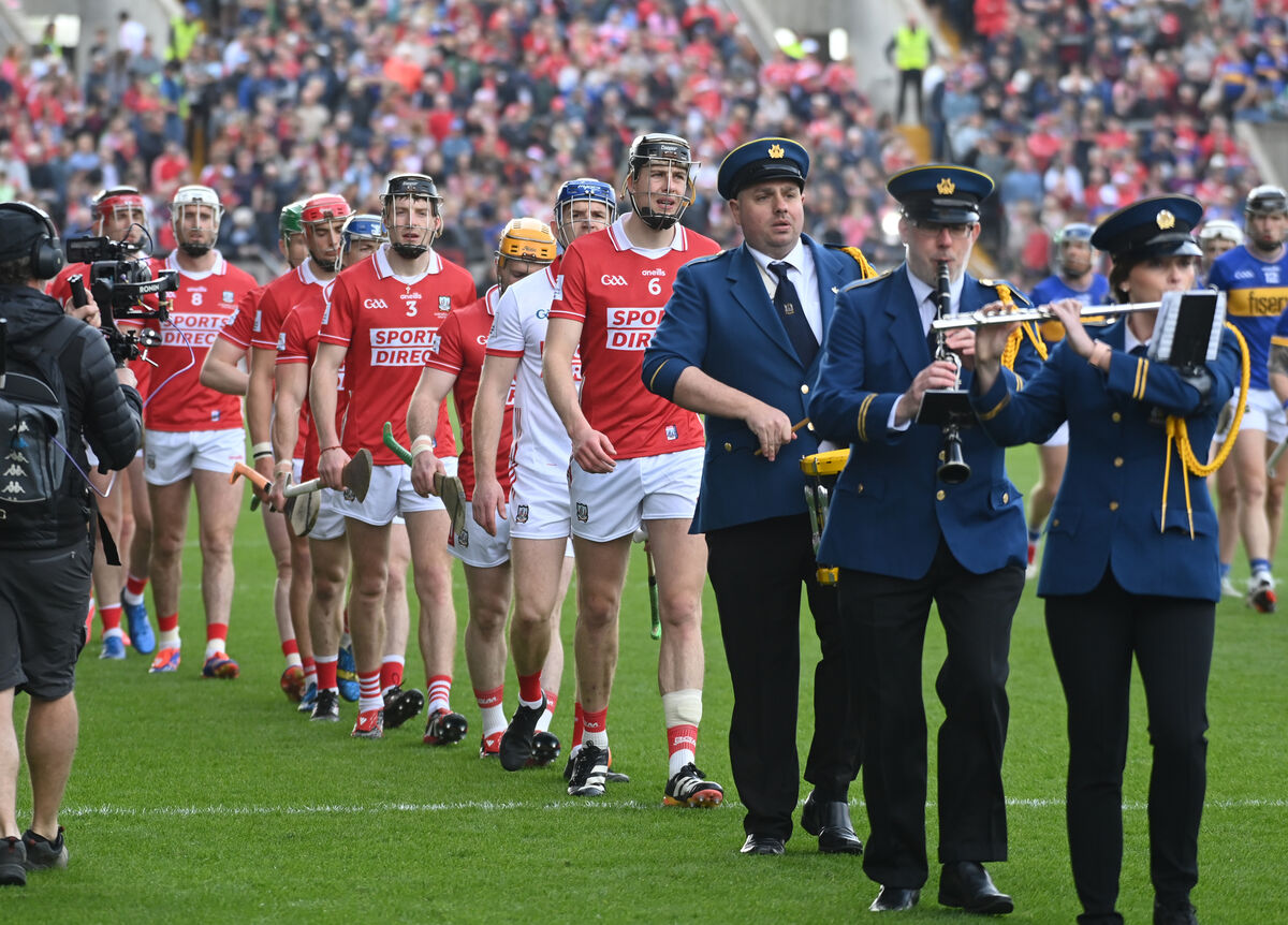The Barrack Street Band lead the pre-match parade. Picture: Eddie O'Hare The Barrack Street Band lead the pre-match parade. Picture: Eddie O'Hare