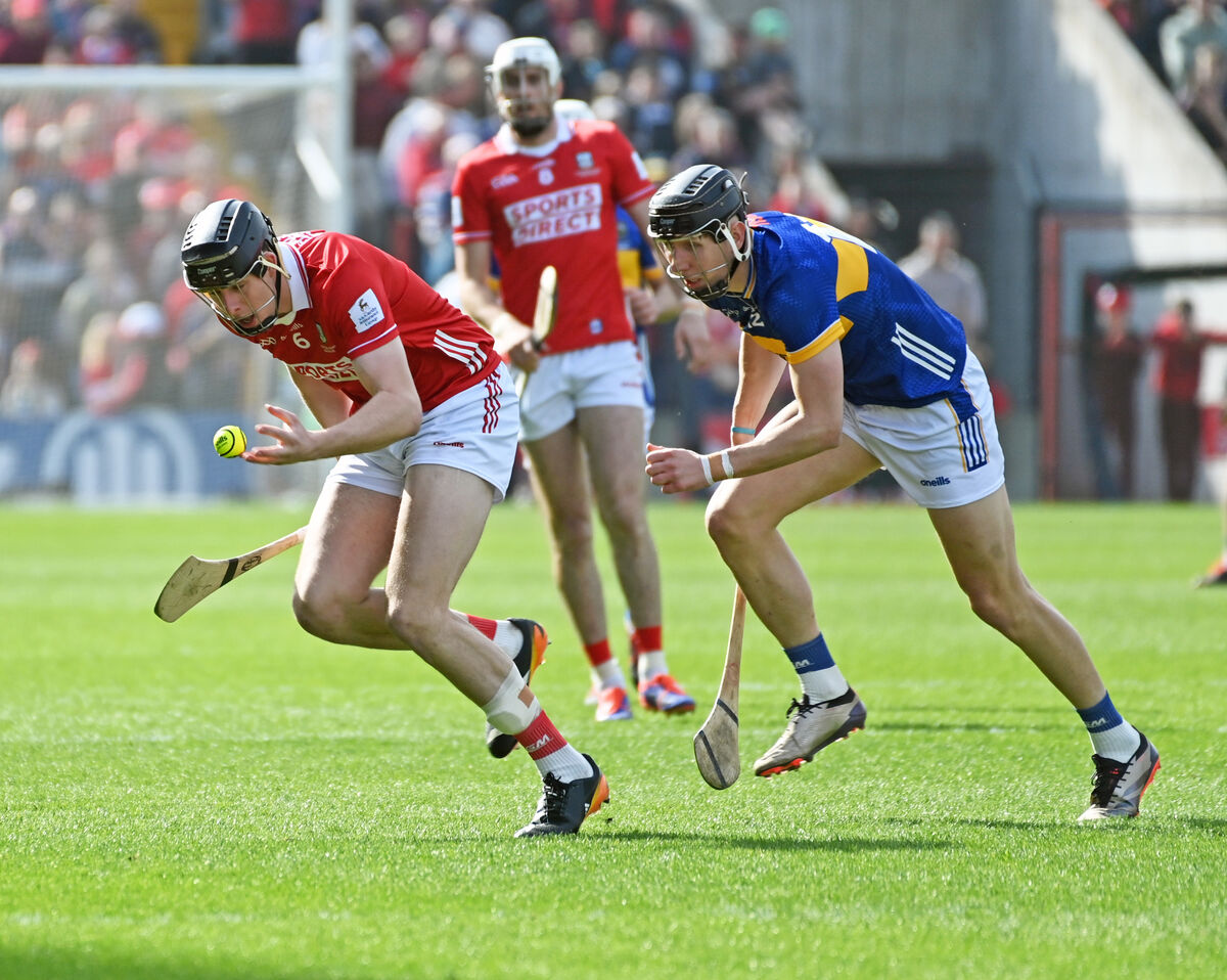 Cork captain Robert Downey leaves Gearóid O'Connor of Tipperary in his wake. Picture: Eddie O'Hare Cork captain Robert Downey leaves Gearóid O'Connor of Tipperary in his wake. Picture: Eddie O'Hare