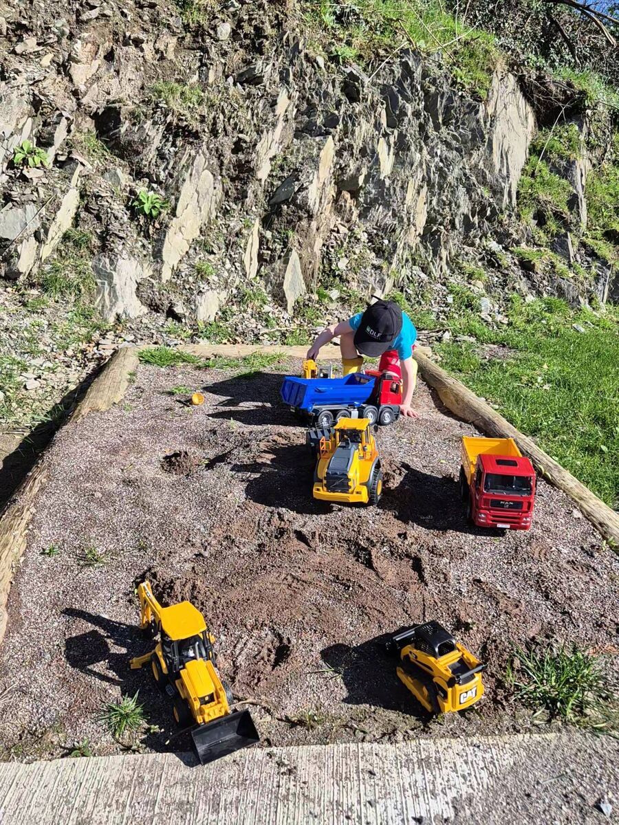 'After we were outside for nearly three hours, Ricky announced he was finished and that he was going to rinse off his toys and take them back inside.' 'After we were outside for nearly three hours, Ricky announced he was finished and that he was going to rinse off his toys and take them back inside.'