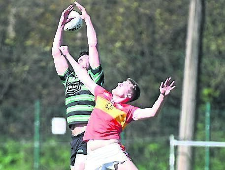 Douglas’ Padraig Lucey in an aerial tussle with Eire Og’s Jack Murphy, during their senior football league clash. Douglas are in action against next Thursday night at home to St Michael’s at 7.45pm.	Picture: David Keane
                    