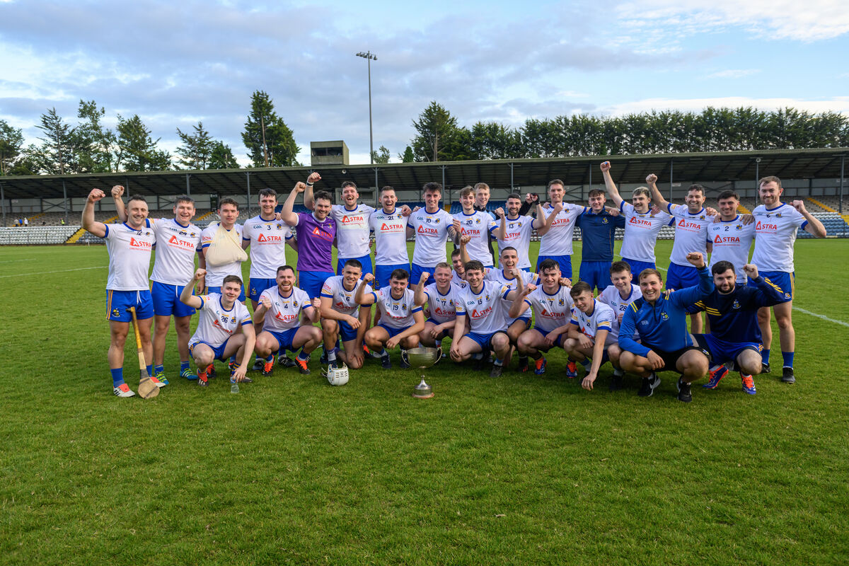  Carrigaline celebrate after beating St Finbarr's in last year's RedFM Hurling League Division 2 final at Páirc Uí Rinn. Picture: Dan Linehan