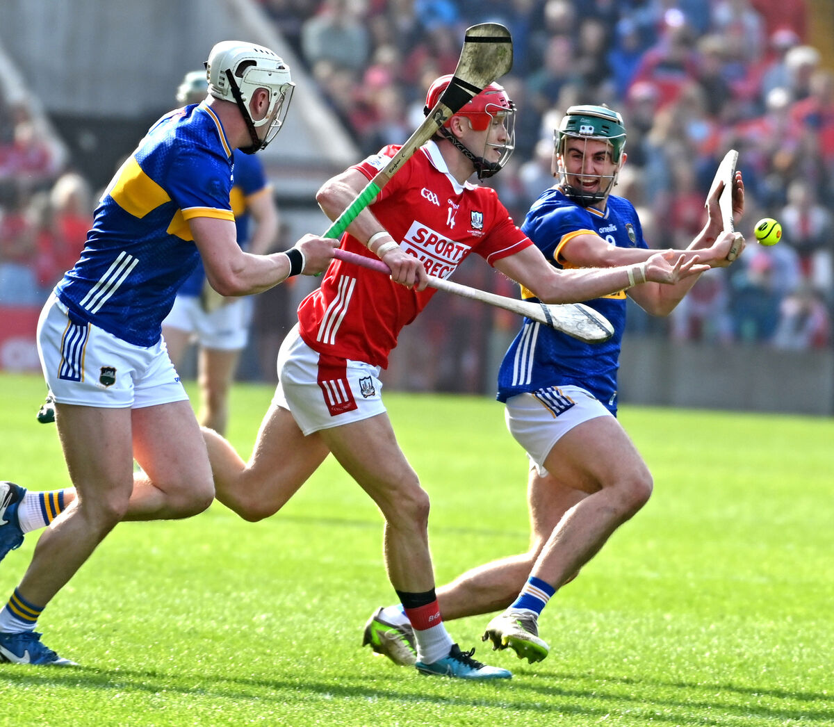 Alan Connolly gets the sliotar away from Tipp's Eoghan Connolly and Sam O'Farrell. Picture: Eddie O'Hare